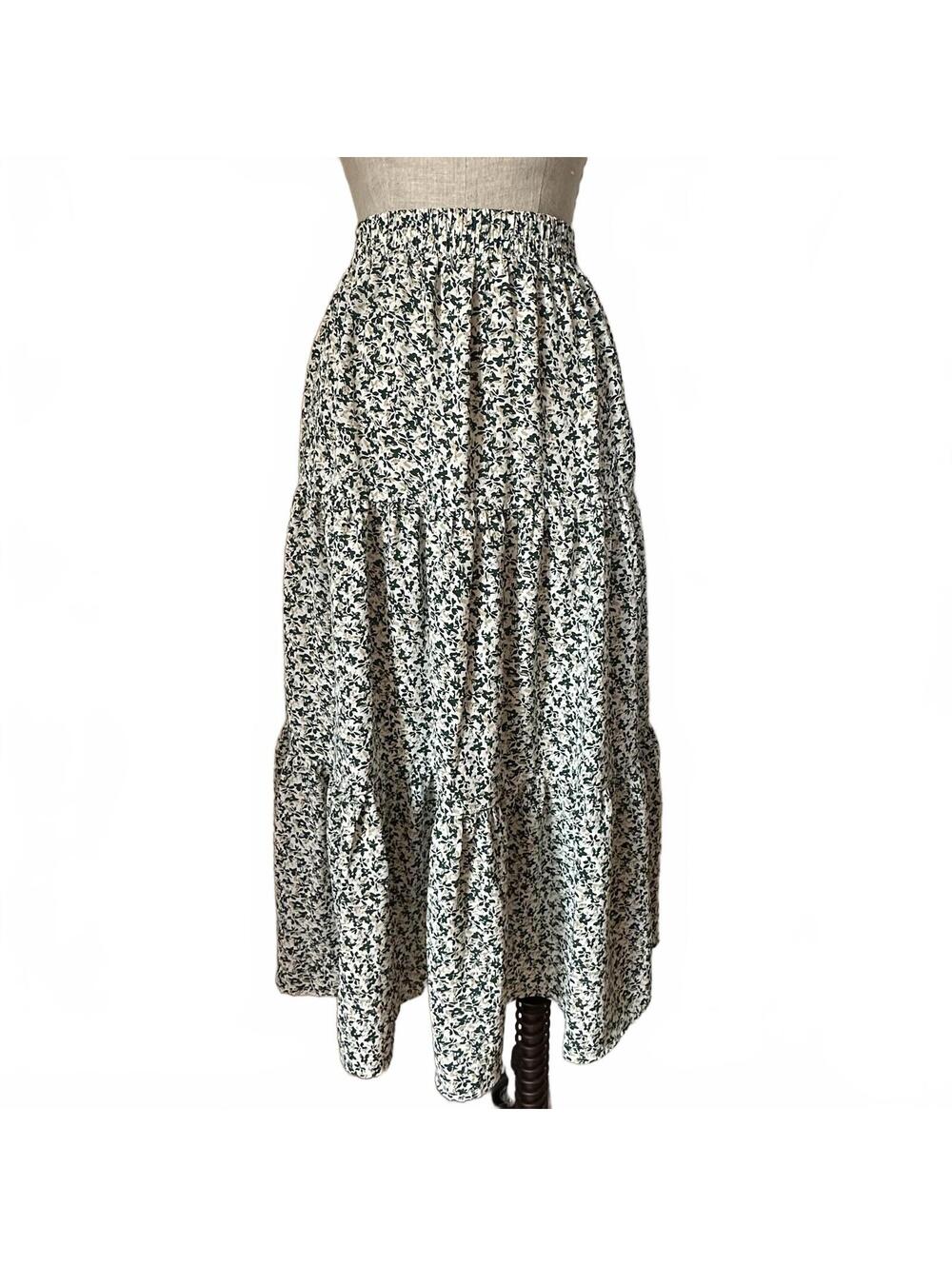 Dazy Green Ditsy Floral Tiered Maxi Skirt Cottagecore Coquette